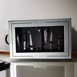 Perry Ellis Portfolio 6 Piece Grooming Set Silver Case Gift Boxed New